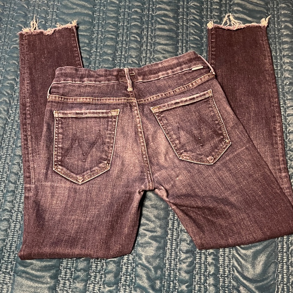 MOTHER womens Distressed Dark Blue Skinny Jeans - Picture 6 of 8
